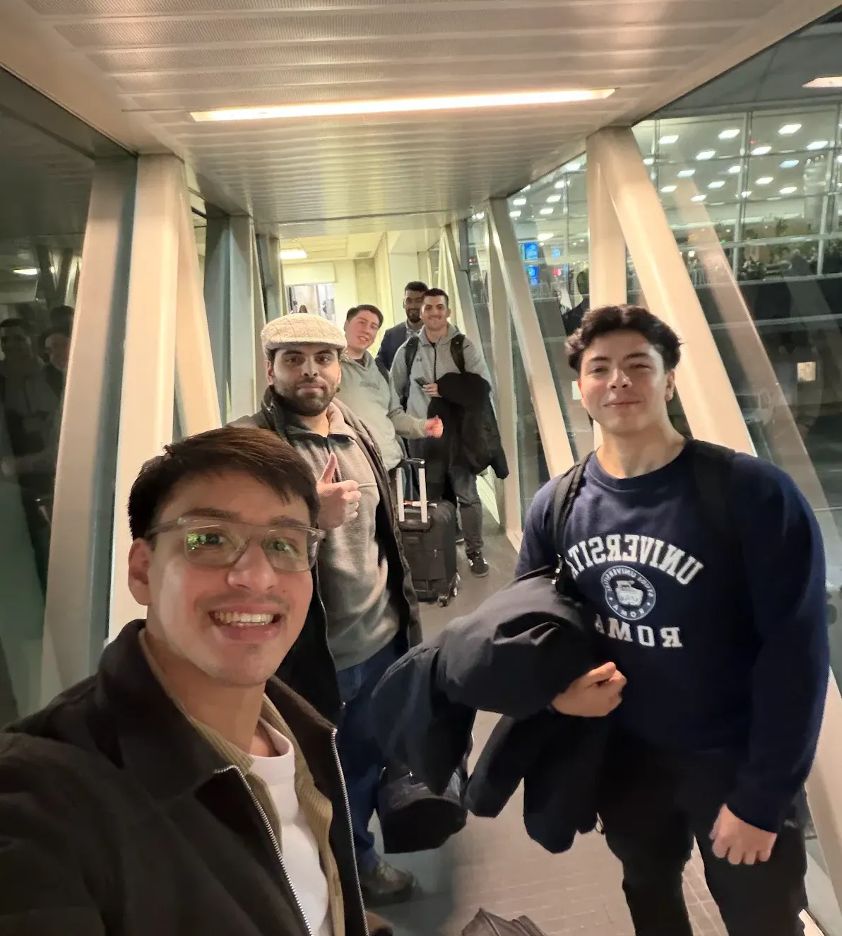 The Vantegrate team on the jet bridge, about to board